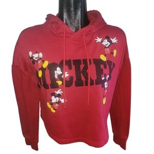 Disney Red Mickey Mouse Cropped Casual Drawstring Hoodie Size XS